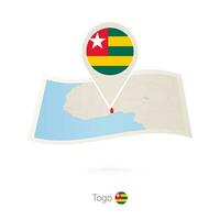 Folded paper map of Togo with flag pin of Togo. vector