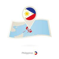 Folded paper map of Philippines with flag pin of Philippines. vector