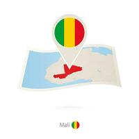 Folded paper map of Mali with flag pin of Mali. vector