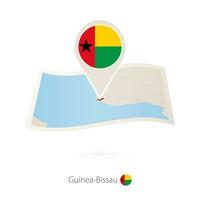 Folded paper map of Guinea-Bissau with flag pin of Guinea-Bissau. vector