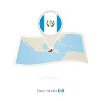 Folded paper map of Guatemala with flag pin of Guatemala. vector