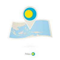 Folded paper map of Palau with flag pin of Palau. vector