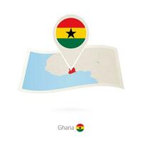 Folded paper map of Ghana with flag pin of Ghana. vector