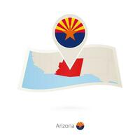Folded paper map of Arizona U.S. State with flag pin of Arizona. vector