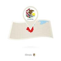 Folded paper map of Illinois  U.S. State with flag pin of Illinois. vector