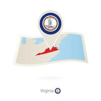 doblada papel mapa de Virginia nos estado con bandera alfiler de Virginia. vector