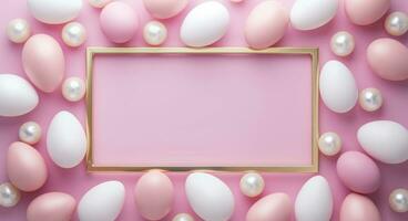 AI generated easter eggs, pearls arranged on an egg frame with golden frame photo