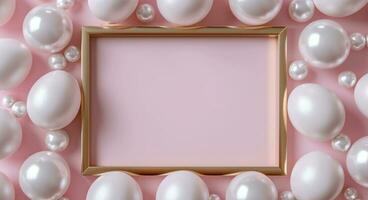 AI generated easter eggs, pearls arranged on an egg frame with golden frame photo