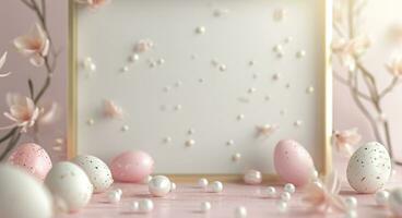 AI generated easter eggs, pearls arranged on an egg frame with golden frame photo