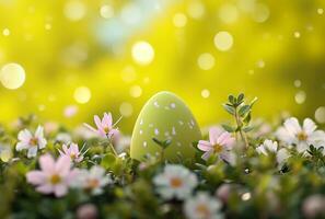 AI generated easter eggs in the grass with flowers photo