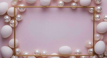 AI generated easter eggs, pearls arranged on an egg frame with golden frame photo