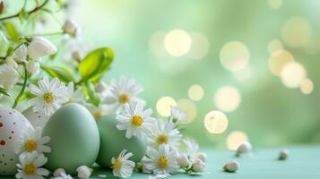 AI generated easter advertisment natural background with eggs photo