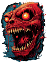 AI generated T-shirt design featuring a scary monster head. transparent background png