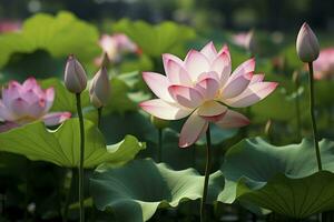 ai generado hermosa rosado loto flor plantas foto