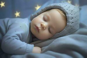 AI generated Little newborn baby boy sleeping in crib photo