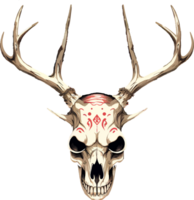 AI generated T-shirt design in the shape of a deer skull with long, branching antlers png