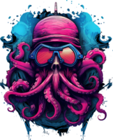 AI generated T-shirt design, kraken image in bright colors, for t-shirt and sticker design png