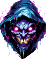 AI generated T-shirt design, scary evil clown wearing a colorful hoodie, transparent background png