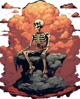 AI generated T-shirt design. Skeleton sitting on a cloud on a transparent background png