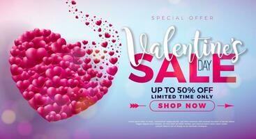 Valentines Day Special Offer Sale Design with Red Heart on Shiny Violet Background. Vector Special Offer Illustration for Coupon, Banner, Voucher or Promotional Poster.