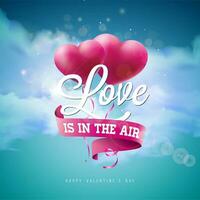 I Love You. Happy Valentines Day Design with Red Balloon Heart and Typography Letter on Cloud Sky Background.Vector Wedding and Romantic Valentine Theme Illustration for Flyer, Greeting Card, Banner vector