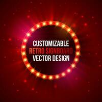 Vector Retro Billboard or Lightbox Illustration with Customizable Design on Shiny Red Background. Light Bulb Frame or Vintage Bright Signboard for Show, Night Events, Cinema or Theatre Advertising