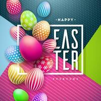 Happy Easter Illustration with Colorful Painted Egg on Abstract Background. International Holiday Celebration Vector Design Template for Greeting Card, Party Invitation or Promo Banner.