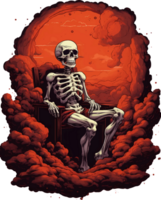 AI generated T-shirt design. Skeleton sitting on a cloud on a transparent background png