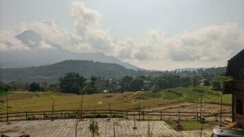 mountain view with beautiful sky. forest from above. photo