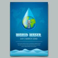 World Water Day March 22nd poster with earth water droplets and water faucet illustration vector