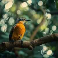 ai generado fotografía de un hermosa vistoso pájaro en el Amazonas selva en Brasil foto