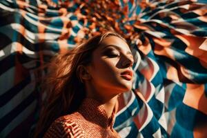 AI generated Stunning beautiful young woman with high contrast shadow and fashionable style photo