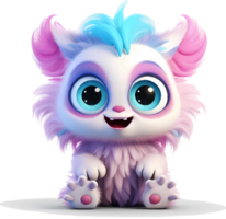 AI generated Cute big eyed furry monster baby on transparent background png