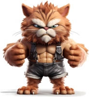 AI generated Cat with a body full of muscles, with an angry but cute and adorable expression, 3d, clipart isolated on a transparent background png