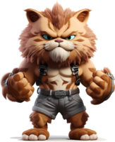 AI generated Cat with a body full of muscles, with an angry but cute and adorable expression, 3d, clipart isolated on a transparent background png