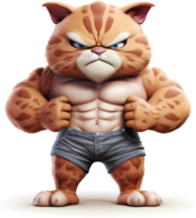 AI generated Cat with a body full of muscles, with an angry but cute and adorable expression, 3d, clipart isolated on a transparent background png