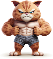 ai généré chat avec une corps plein de muscles, avec un en colère mais mignonne et adorable expression, 3d, clipart isolé sur une transparent Contexte png