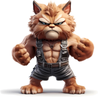 AI generated Cat with a body full of muscles, with an angry but cute and adorable expression, 3d, clipart isolated on a transparent background png