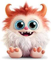 AI generated Cute big eyed furry monster baby on transparent background png