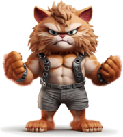 AI generated Cat with a body full of muscles, with an angry but cute and adorable expression, 3d, clipart isolated on a transparent background png