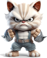 AI generated Cat with a body full of muscles, with an angry but cute and adorable expression, 3d, clipart isolated on a transparent background png