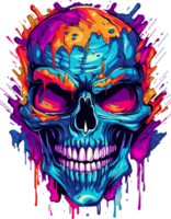 AI generated Scary Halloween skulls in bright colors, on a transparent background, for t-shirt or sticker designs ready to print png