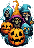 AI generated Scary Halloween characters, on a transparent background, for t-shirt or sticker designs ready to print png