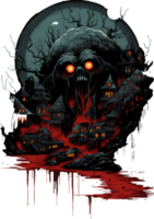 AI generated T-shirt design. cityscape of decaying evil creatures. Lurking in the shadows. A terrible picture. Anxiety, premonition. T-shirt design graphic, transparent background png