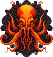 AI generated Halloween octopus on transparent background, t-shirt design or sticker ready to print png