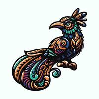 colorful bird with ornate pattern on its head vector