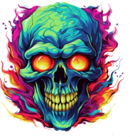 AI generated Scary Halloween skulls in bright colors, on a transparent background, for t-shirt or sticker designs ready to print png