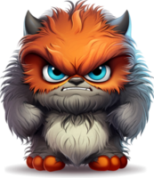 AI generated Furry monster baby with angry but cute expression, with transparent background png