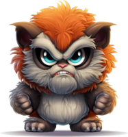 AI generated Furry monster baby with angry but cute expression, with transparent background png