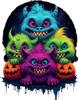 AI generated Scary but adorable Halloween furry monster babies in bright colors, on a transparent background, for t-shirt or sticker designs ready to print png